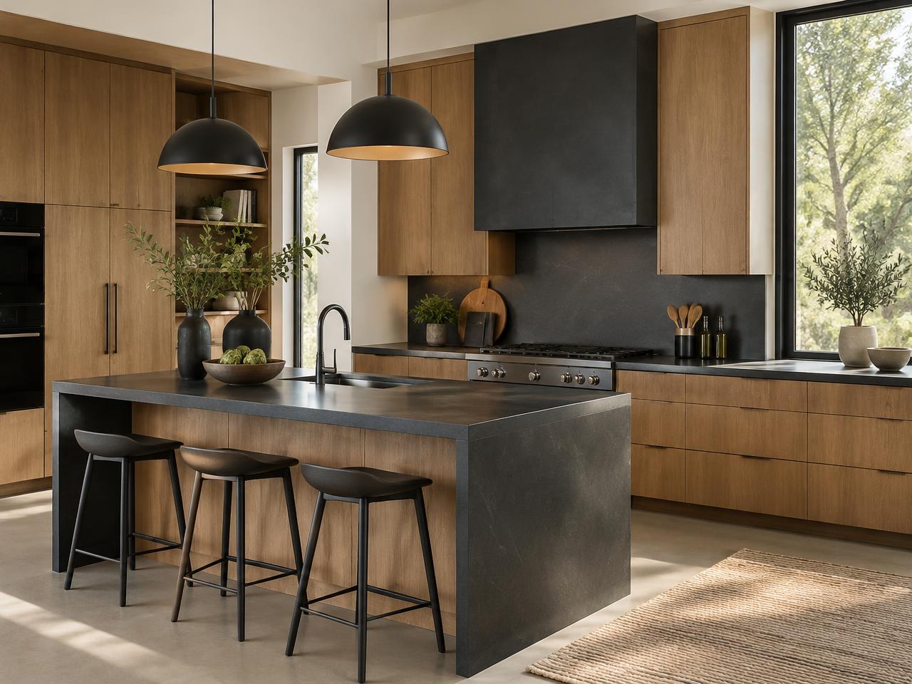 Custom oak kitchen cabinetry in a contemporary home