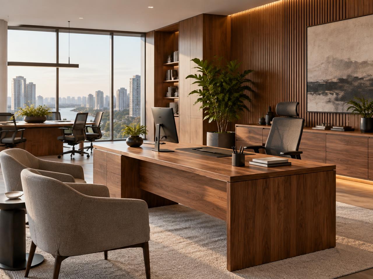 Refurbished executive office with wood panelling